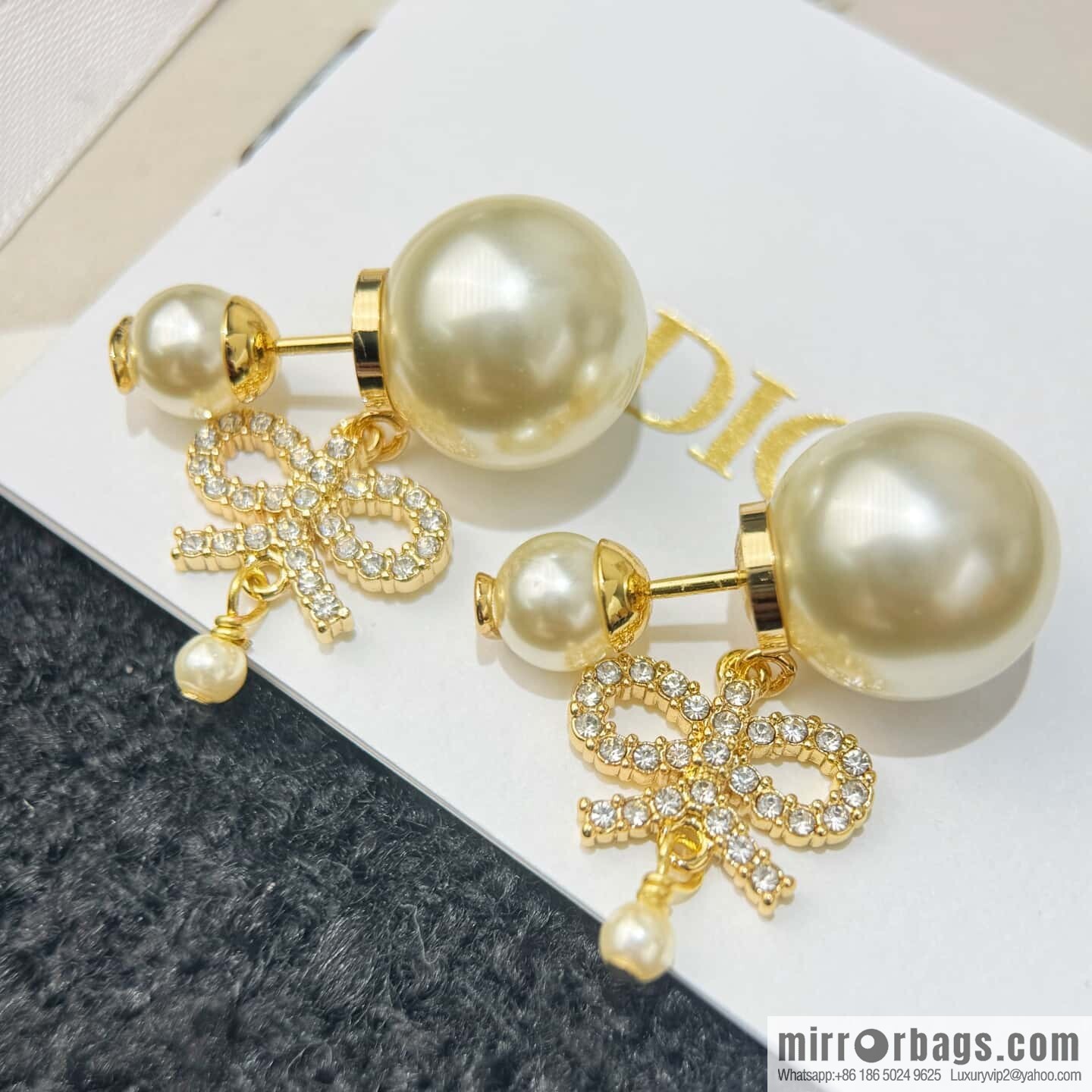 ❗️New ❗️ ☀️ New ☑️ Dior Dior pearl bow full of diamond earrings ☀️
