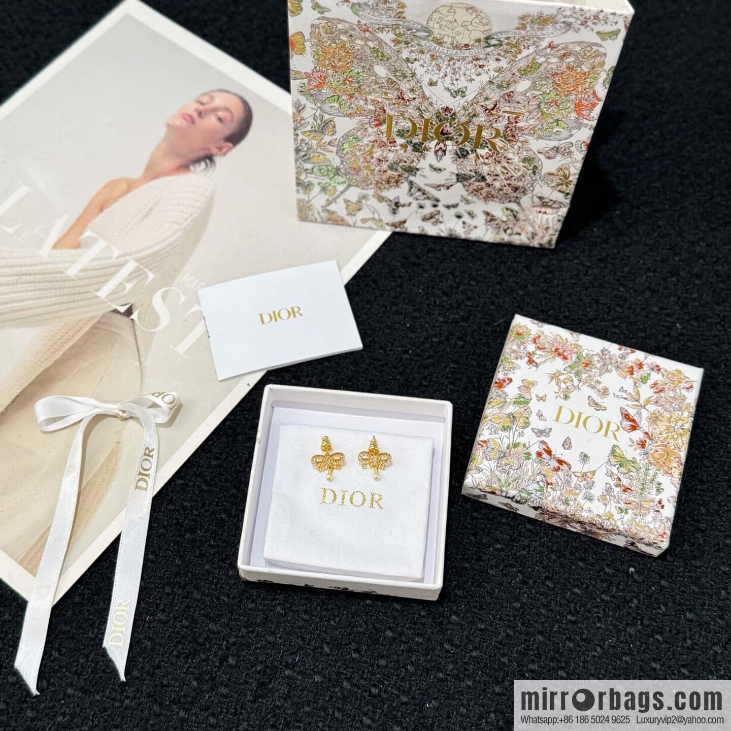 ❗️New ❗️ ☀️ New ☑️ Dior Dior pearl bow full diamond necklace earrings stud earrings bracelet ☀️
