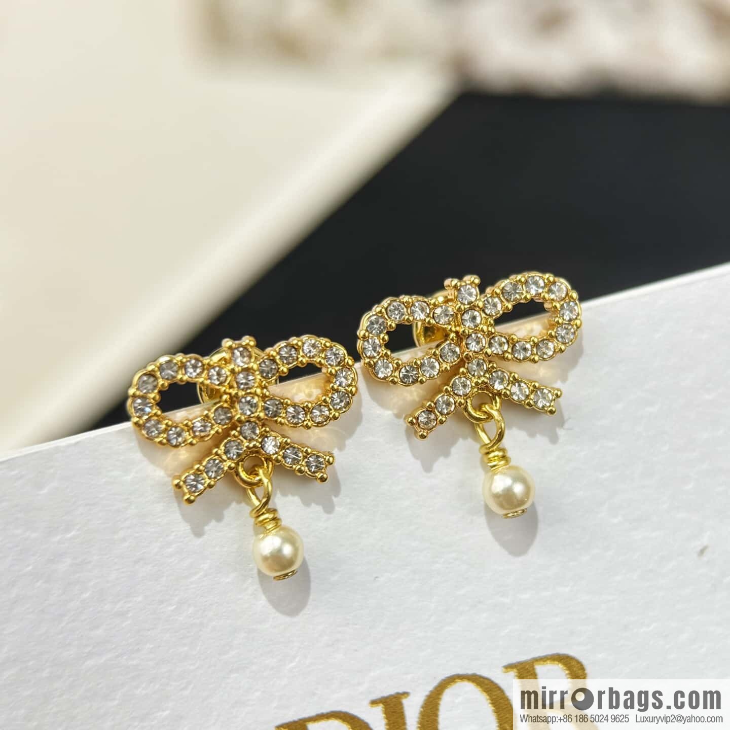 ❗️New ❗️ ☀️ New ☑️ Dior Dior pearl bow full diamond necklace earrings stud earrings bracelet ☀️