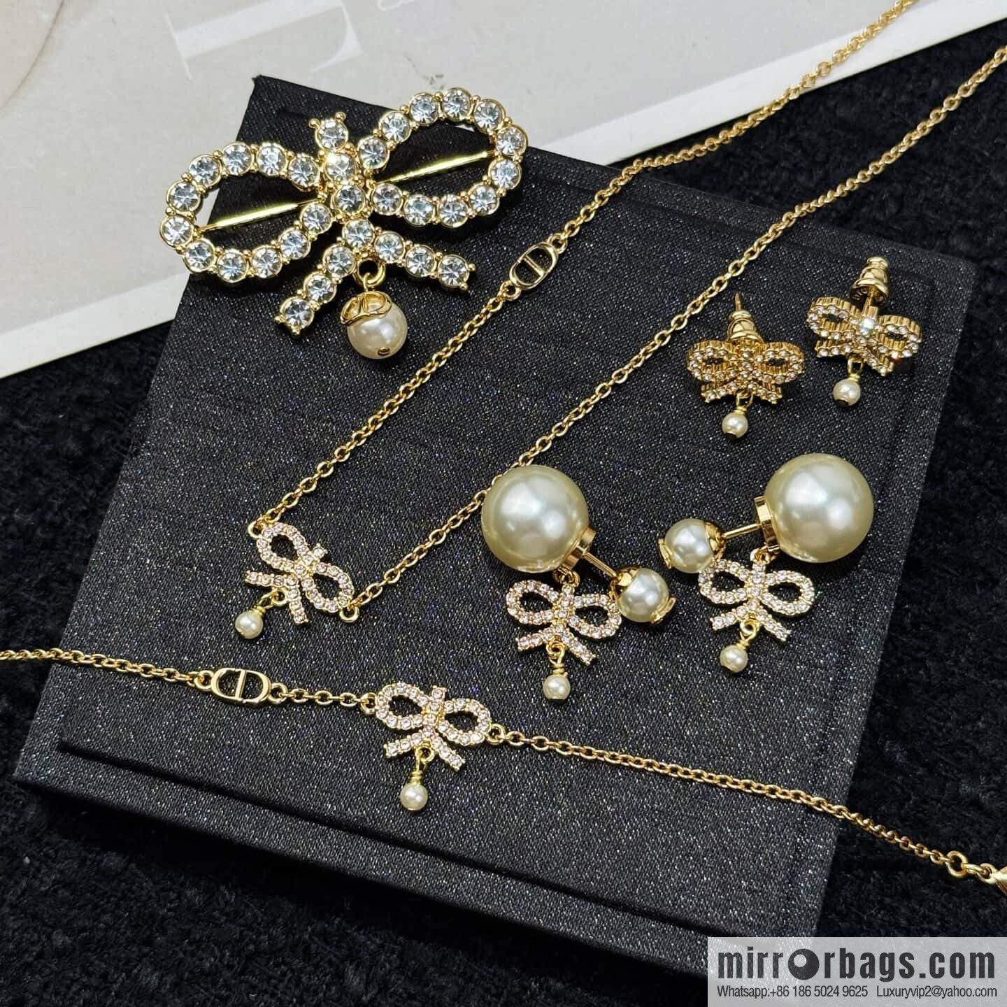 ❗️New ❗️ ☀️ New ☑️ Dior Dior pearl bow full diamond necklace earrings stud earrings bracelet ☀️