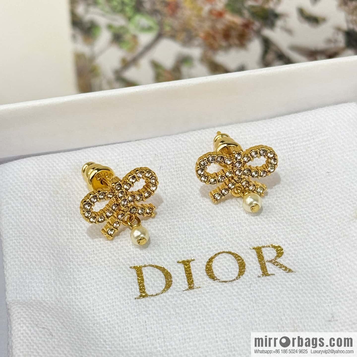 ❗️New ❗️ ☀️ New ☑️ Dior Dior pearl bow full diamond necklace earrings stud earrings bracelet ☀️