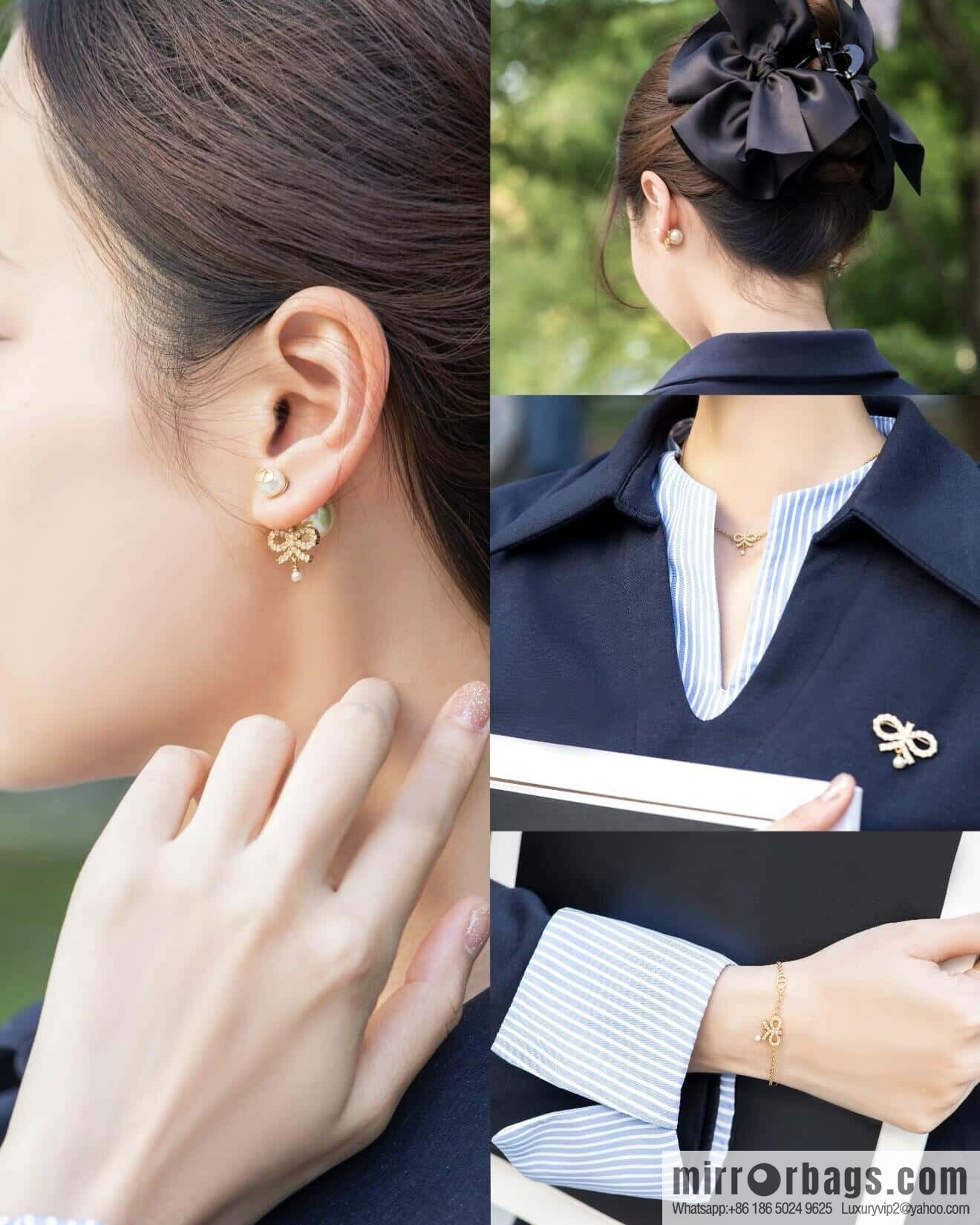 ❗️New ❗️ ☀️ New ☑️ Dior Dior pearl bow full diamond necklace earrings stud earrings bracelet ☀️