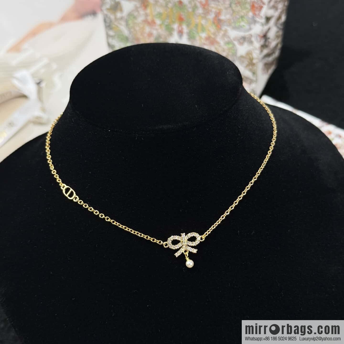 ❗️New ❗️ ☀️ New ☑️ Dior Dior pearl bow full diamond necklace earrings stud earrings bracelet ☀️