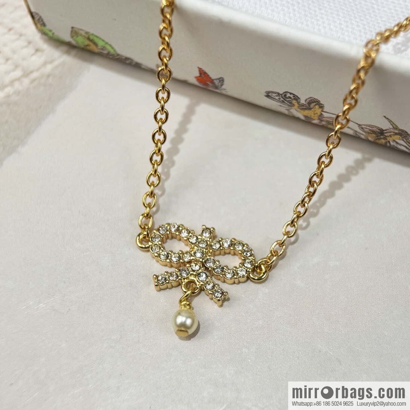 ❗️New ❗️ ☀️ New ☑️ Dior Dior pearl bow full diamond necklace earrings stud earrings bracelet ☀️