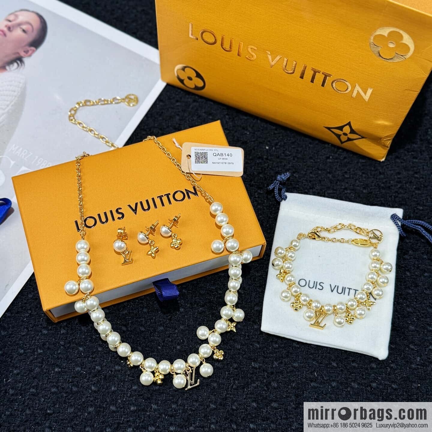 Louis Vuitton PEARL RIVER pearl necklace bracelet stud earrings