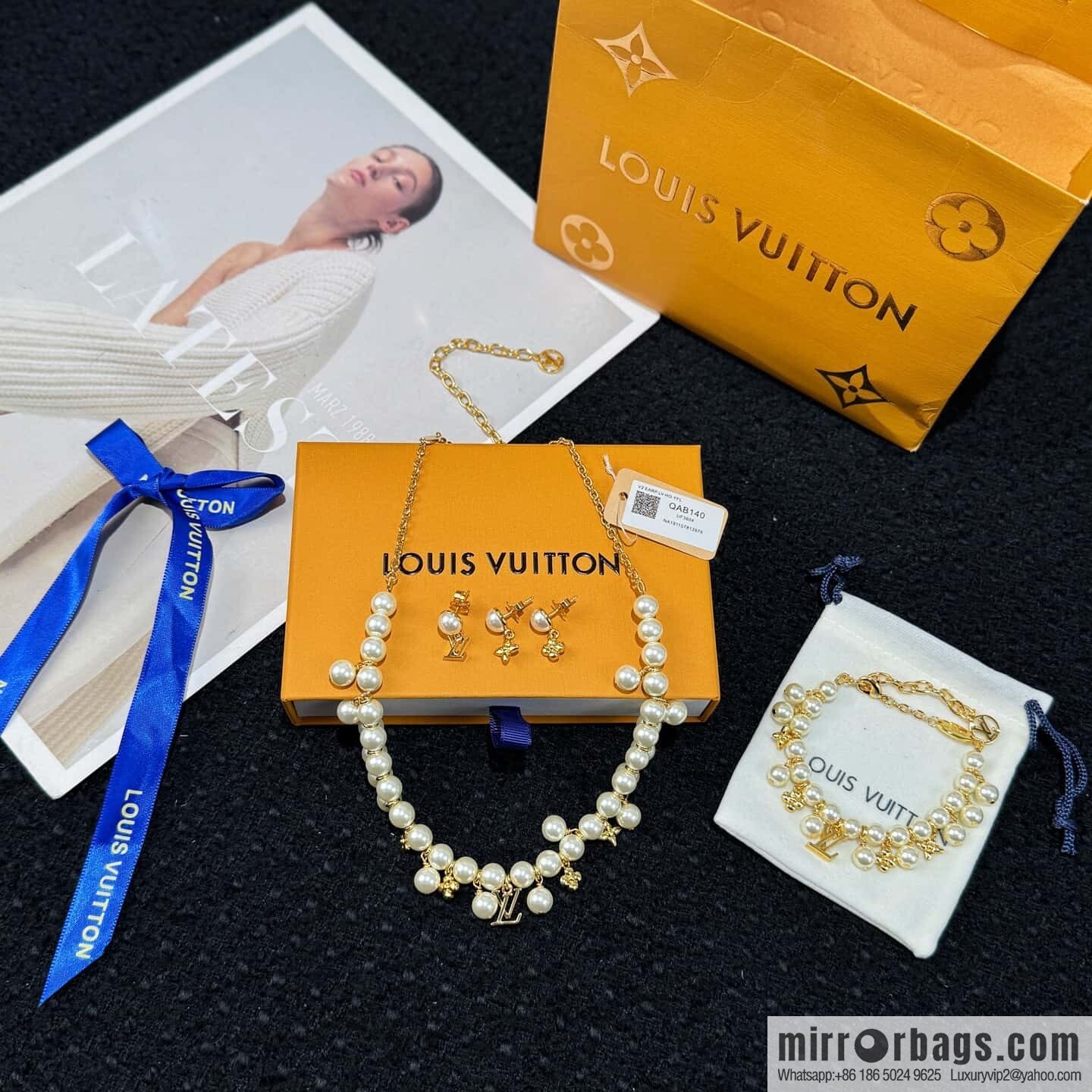Louis Vuitton PEARL RIVER pearl necklace bracelet stud earrings