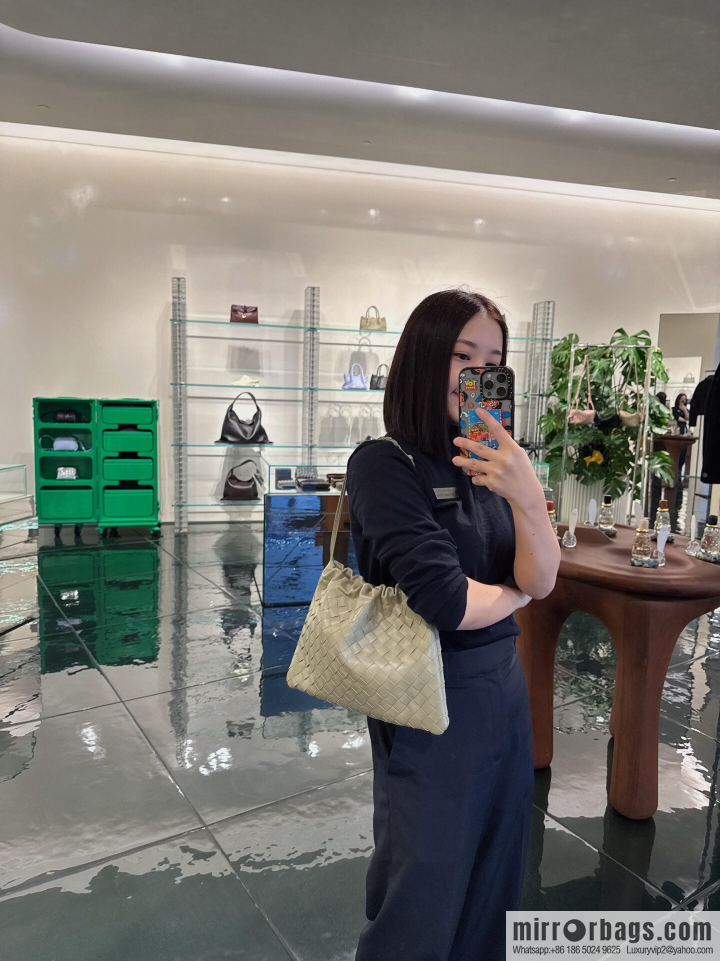 BV medium Dustbag clutch bag 796728 travertine green