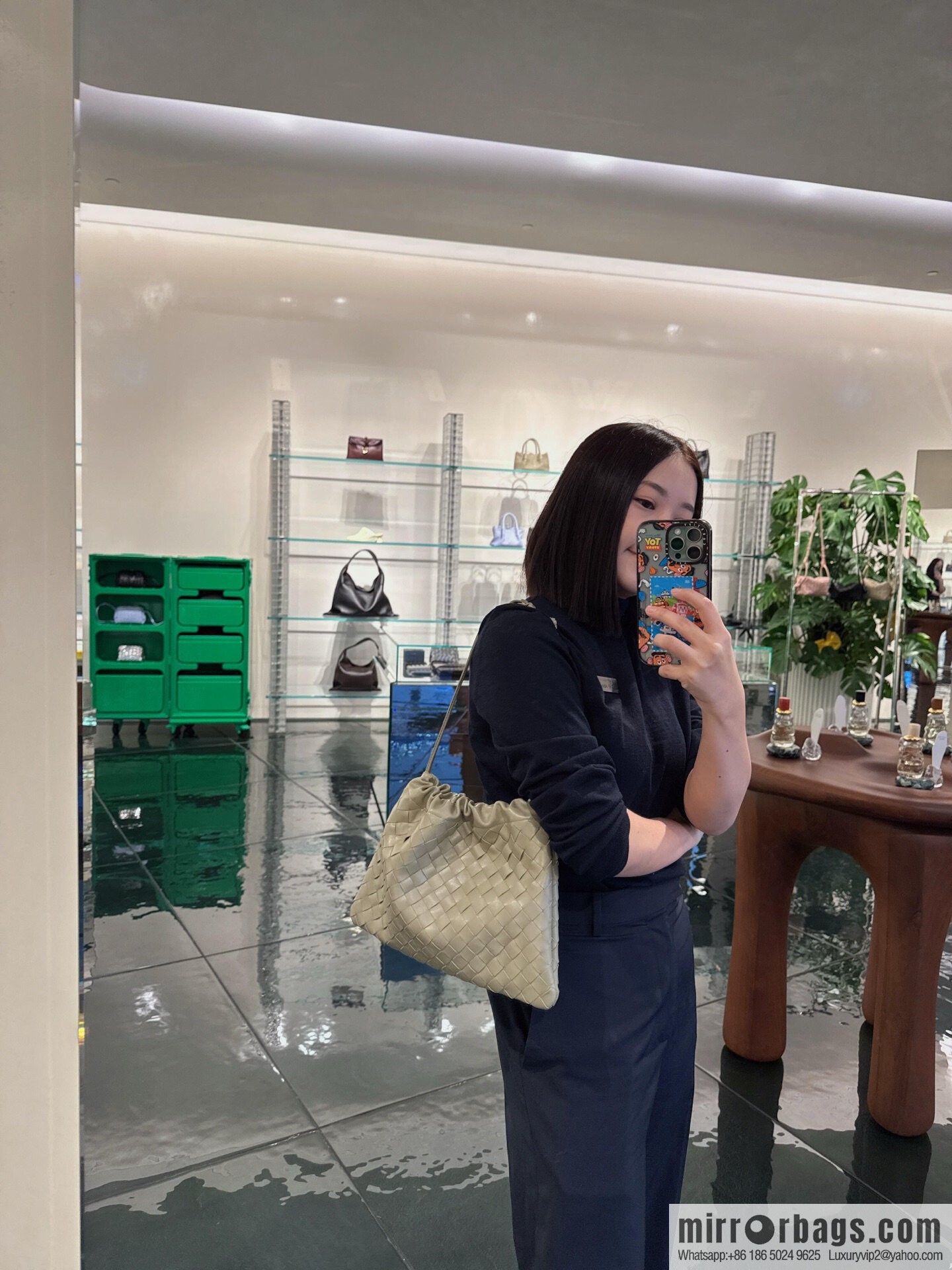 BV medium Dustbag clutch bag 796728 travertine green