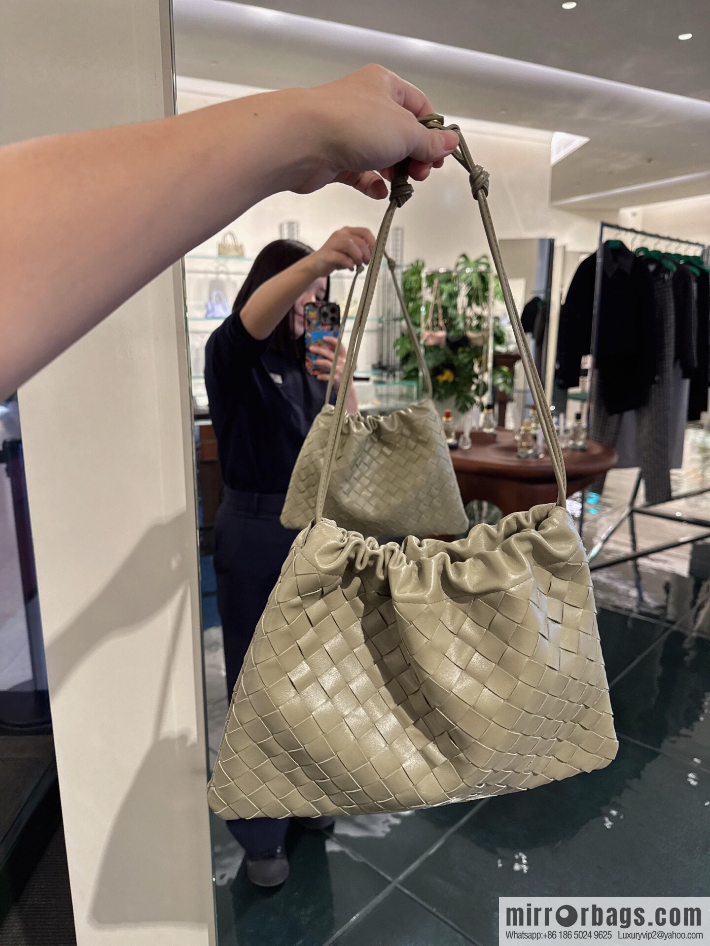BV medium Dustbag clutch bag 796728 travertine green