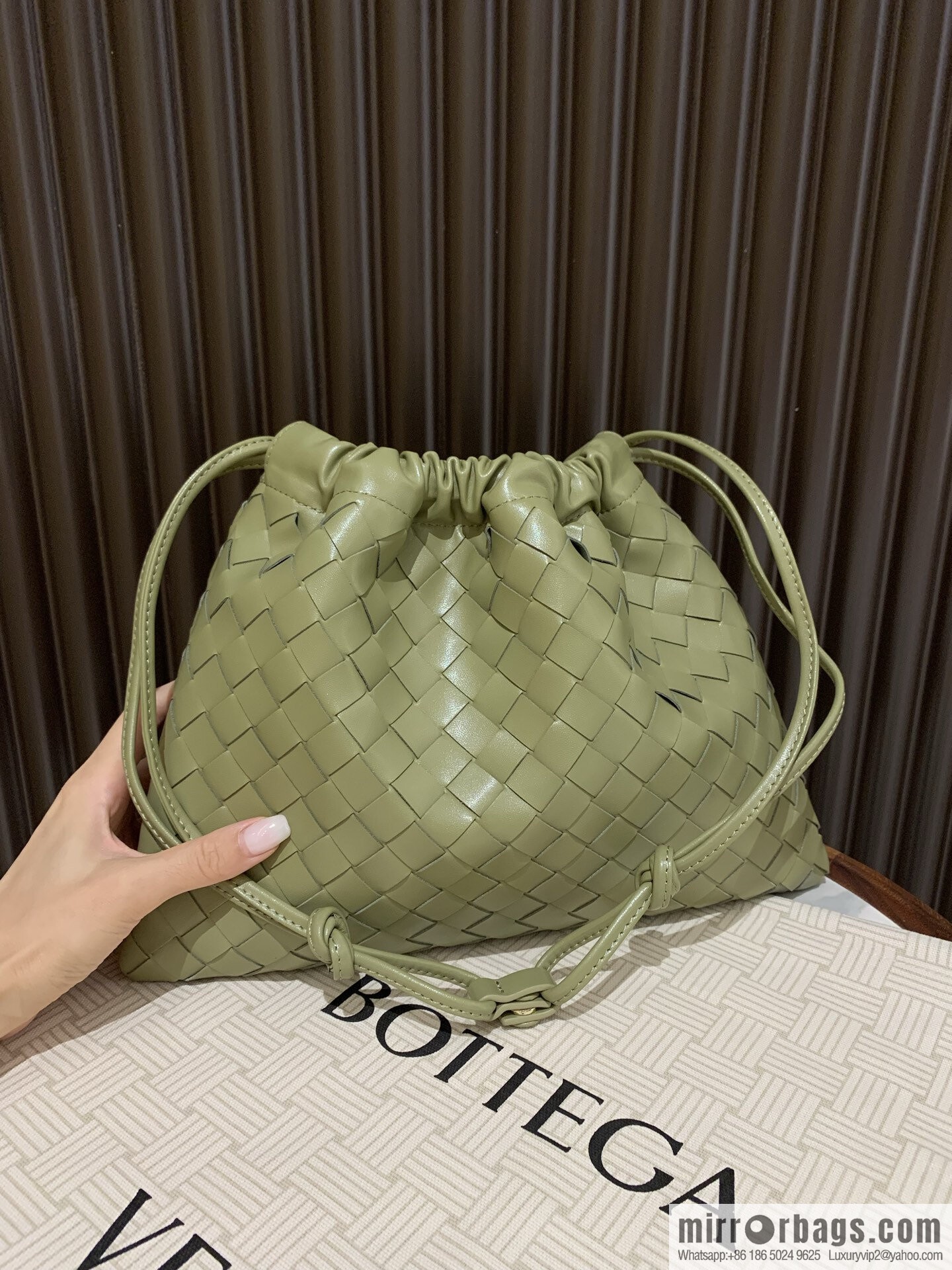 BV medium Dustbag clutch bag 796728 travertine green