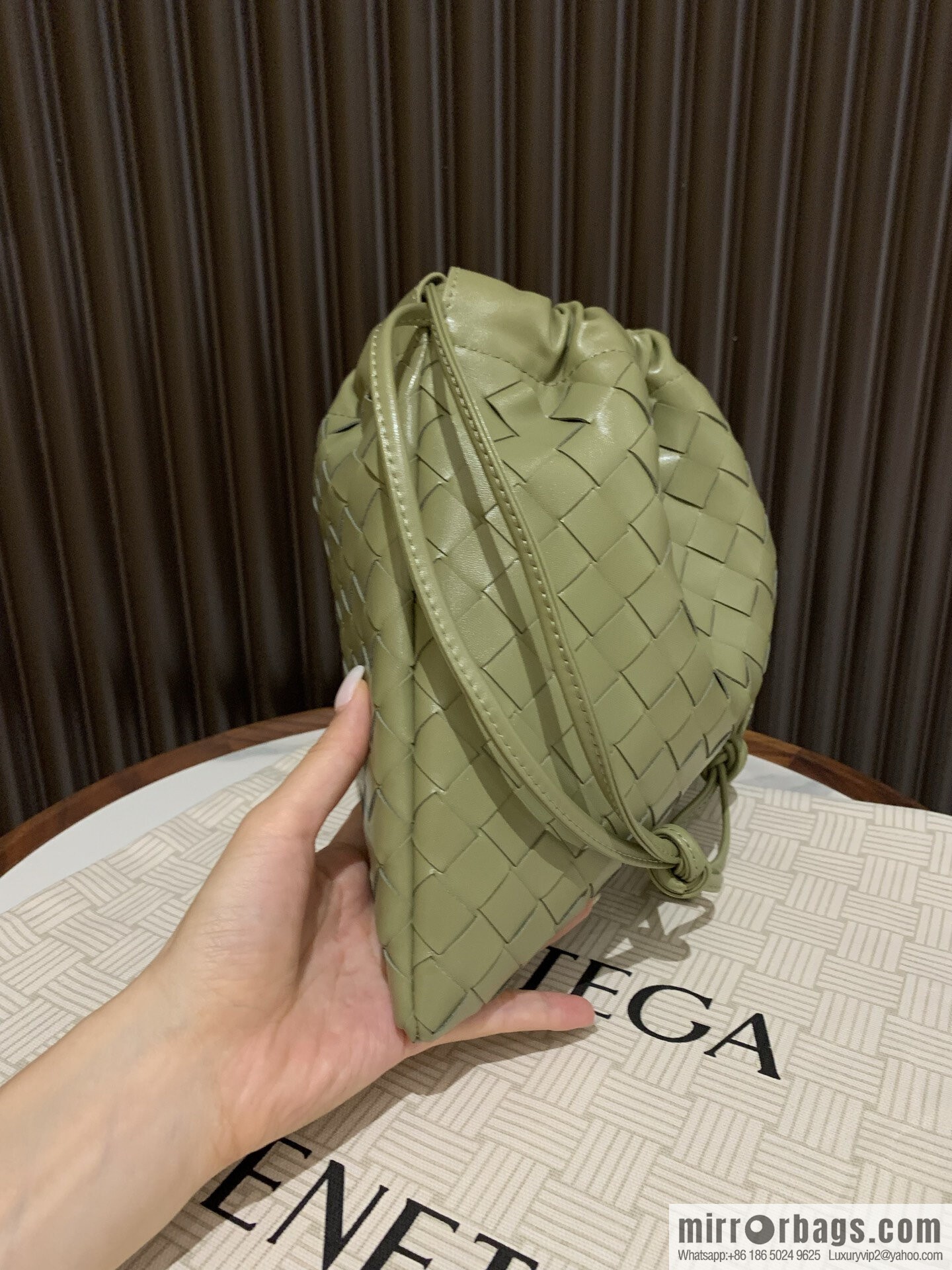 BV medium Dustbag clutch bag 796728 travertine green