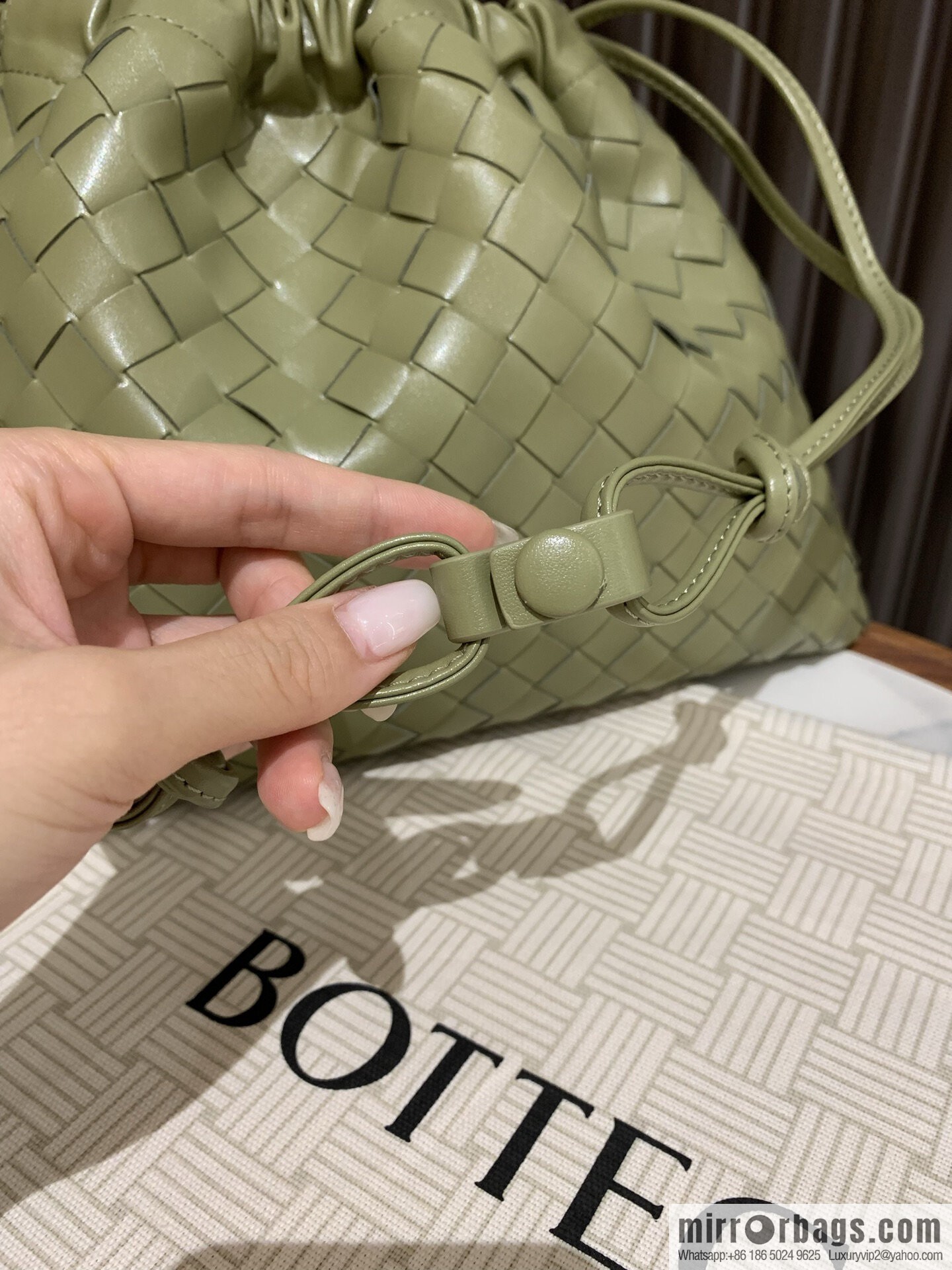 BV medium Dustbag clutch bag 796728 travertine green