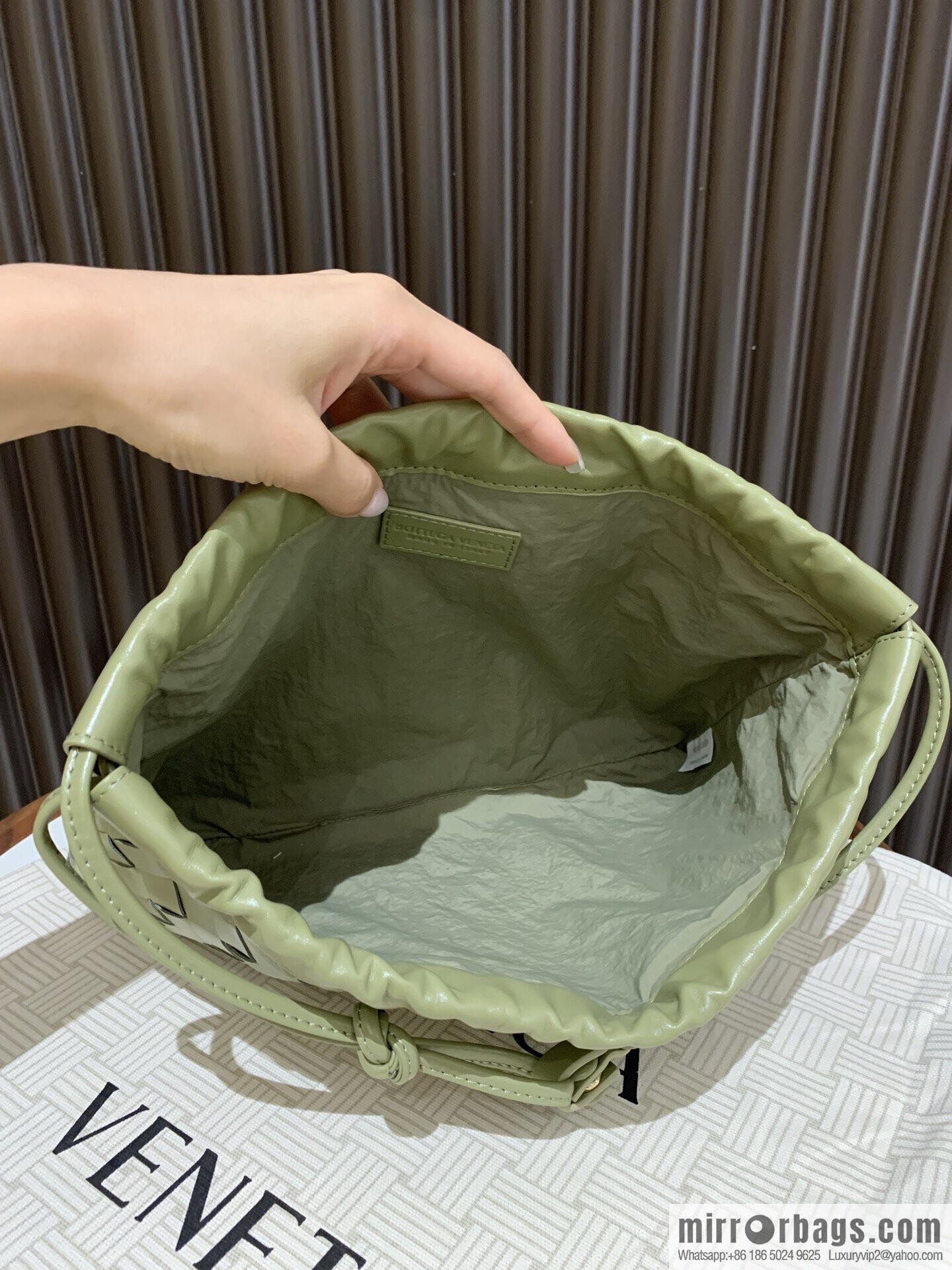 BV medium Dustbag clutch bag 796728 travertine green