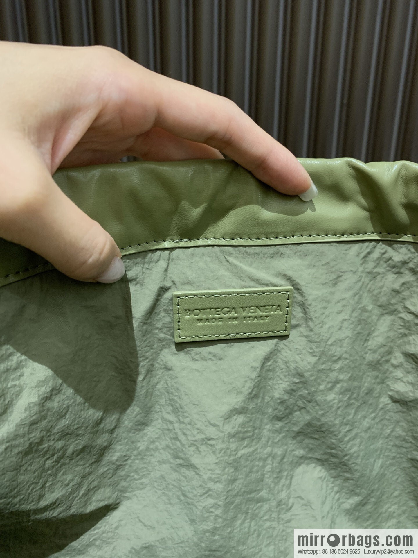 BV medium Dustbag clutch bag 796728 travertine green