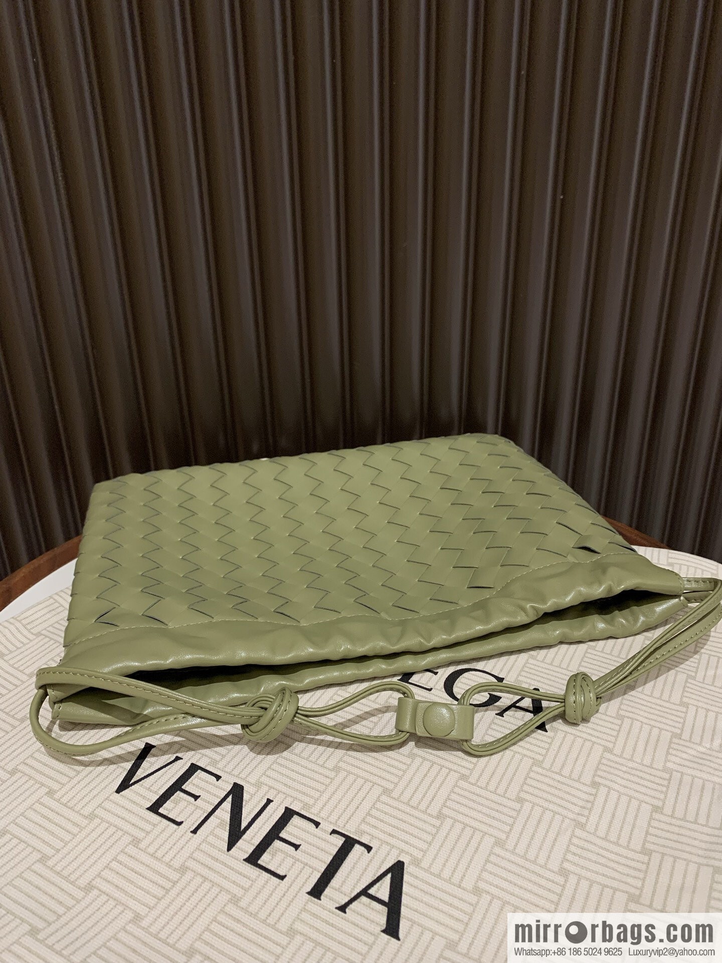 BV medium Dustbag clutch bag 796728 travertine green
