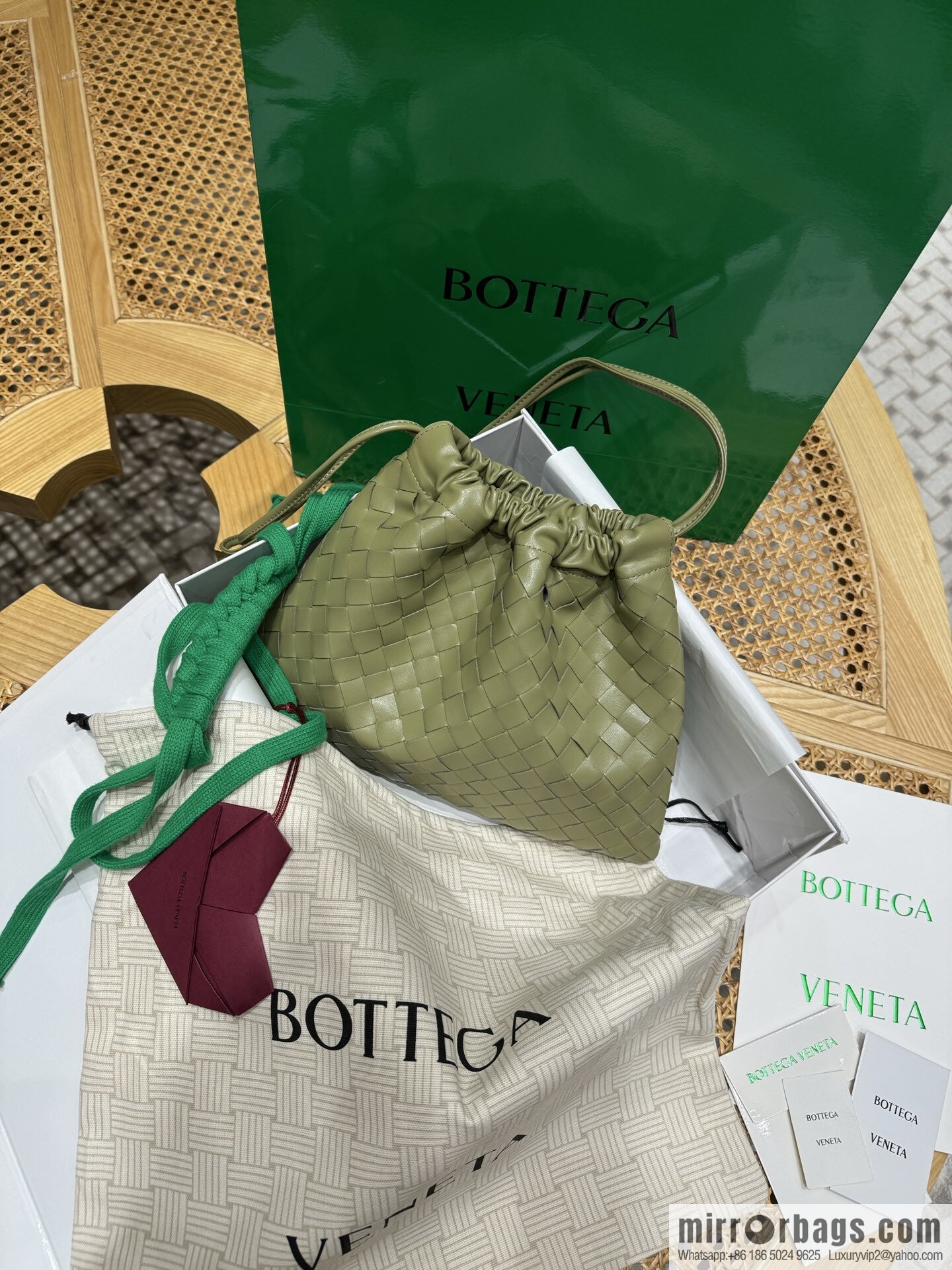 BV medium Dustbag clutch bag 796728 travertine green