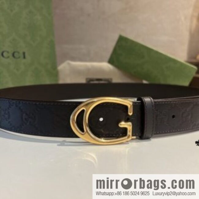 Gucci Gucci, first layer cowhide embossed texture G-shaped metal clip buckle men\'s 35mm belt