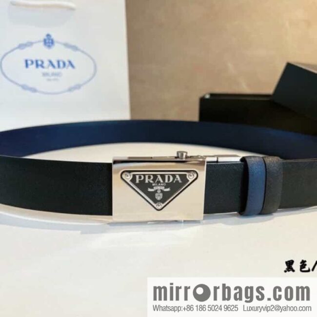 Prada, with pulley-type metal buckle men\'s belt 3.5cm