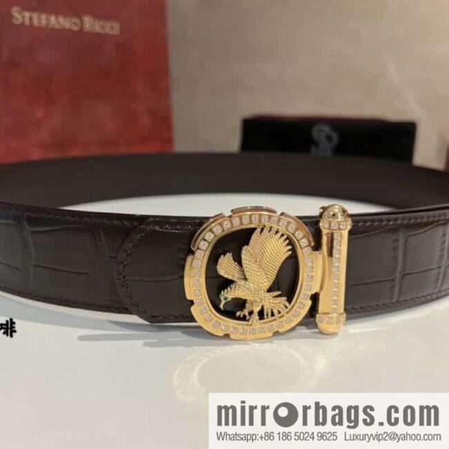 STEFANO RICCI STEFANO RICCI STEFANO RICCI Classic New Stainless Steel Eagle Head with Diamond Buckle 3.8cm Men\'s Belt