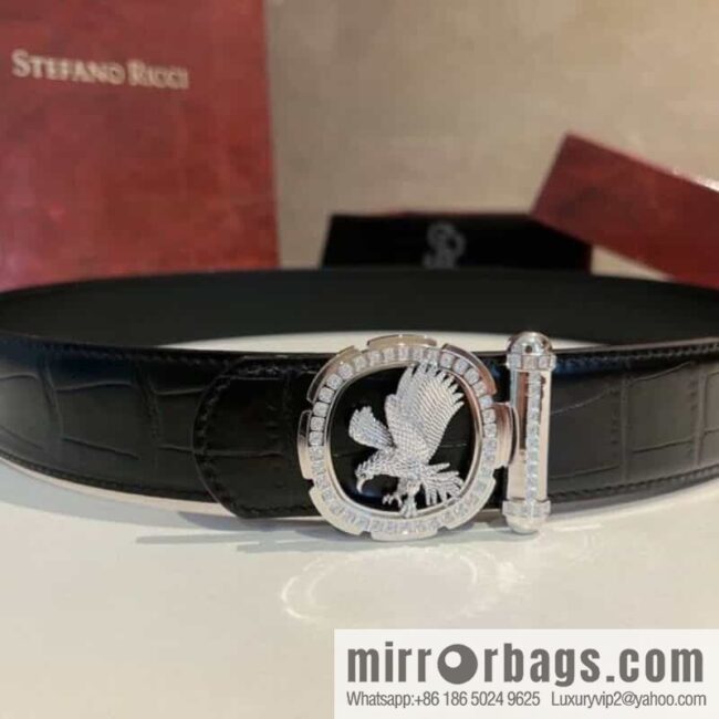 STEFANO RICCI STEFANO RICCI STEFANO RICCI Classic New Stainless Steel Eagle Head with Diamond Buckle 3.8cm Men\'s Belt