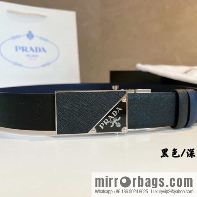 PRADA/PRADA, with pulley-style metal buckle men\'s 3.5cm belt