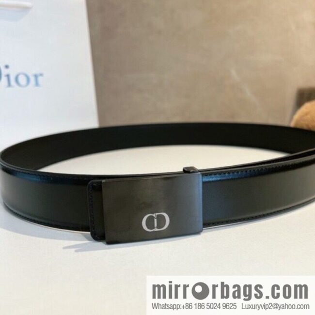 Dior, cowhide leather two-sided brushed craft plate buckle 35mm belt