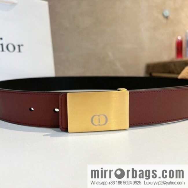Dior, cowhide leather two-sided brushed craft plate buckle 35mm belt