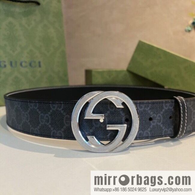 GUCCI Gucci, Men\'s PVC with Leather Double G Stainless Steel Rolling Sand Metal Buckle 38mm Belt
