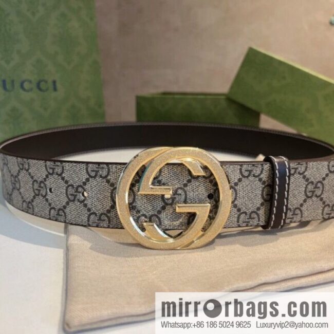 GUCCI Gucci, Men\'s PVC with Leather Double G Stainless Steel Rolling Sand Metal Buckle 38mm Belt