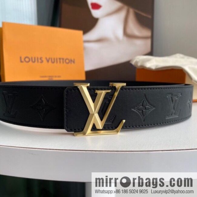 LV/Louis Vuitton, letter rhombus metal buckle black cowhide embossed belt 40mm