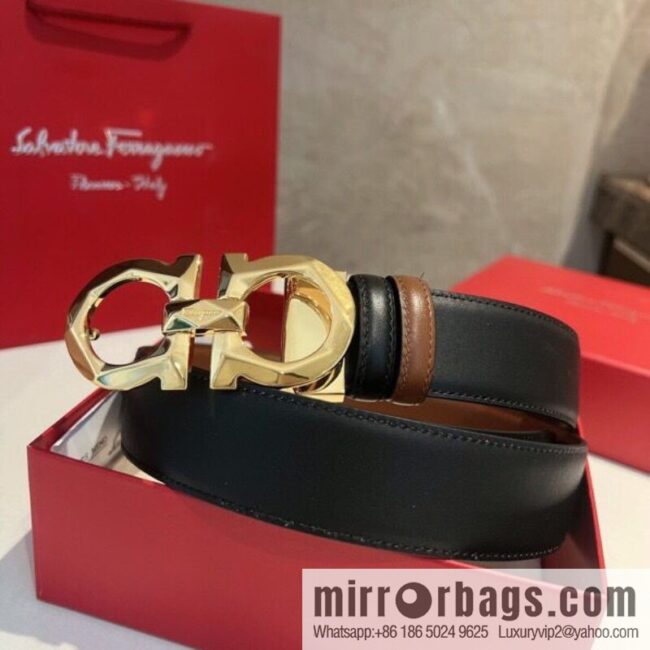 Ferragamo Ferragamo, Exquisite 8-Figure Rhombus Metal Buckle Men\'s Textured Belt