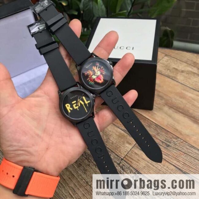 Gucci GUCCI\'s latest 38mm brushed polished black PVD case with three-dimensional Gucci logo and black PVD pin clasp, Rhonda quartz movement watch