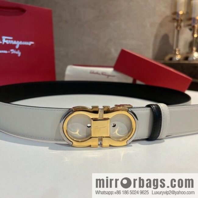 Salvatore Ferragamo Metal Buckle Two-Tone Design Men\'s Belt 3,5cm