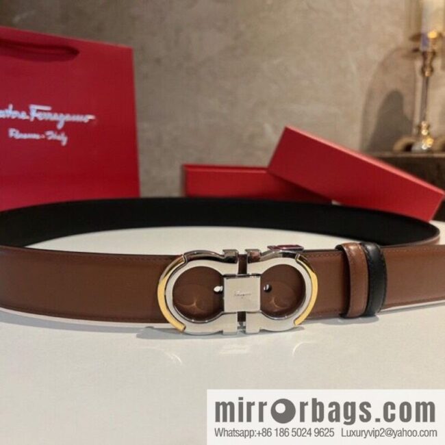 Salvatore Ferragamo Metal Buckle Two-Tone Design Men\'s Belt 3,5cm