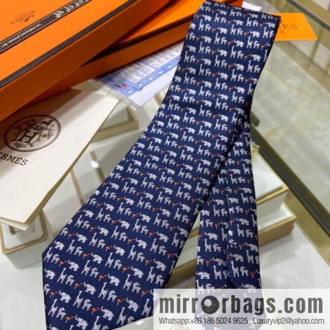 Hermes 100% Top Twill Silk Elephant Print Tie