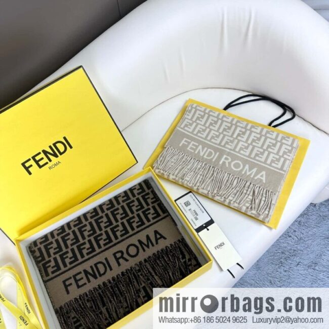 FENDI FF logo cashmere fringed long towel