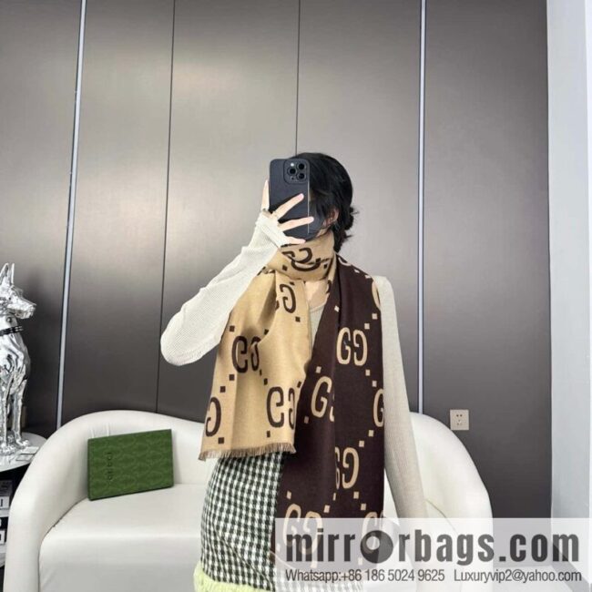 GUCCI GG accent double-sided silk cashmere scarf