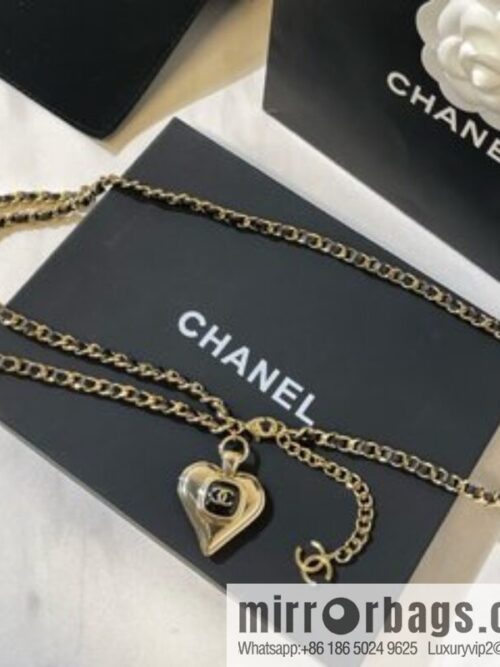 2021 new Chanel double c peach heart black leather rope waist chain belt