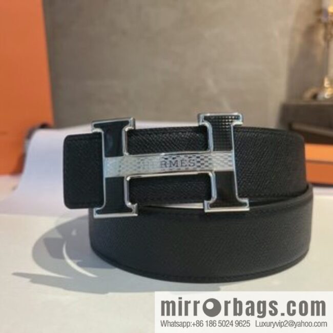 Hermes, stainless steel fiber sheet material cowhide palm texture belt men 3.8cm