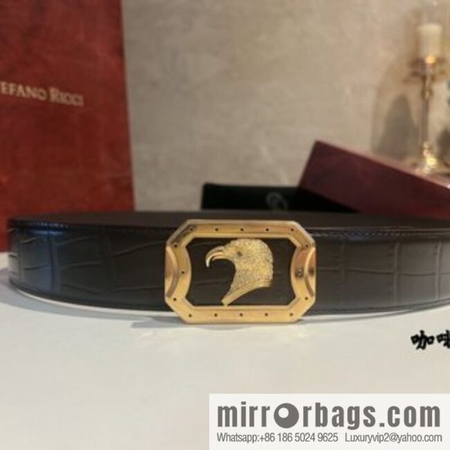Stefano. Ricci Stephen, stainless steel hand-carved craft eagle head selection cowhide pressed texture belt 3.8cm