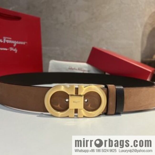 Ferragamo Ferragamo, imported suede and lychee double-sided adjustable belt 3.5cm