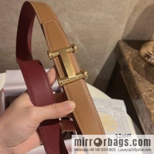 Hermès HERMES Agora Belt Buckle & Double Sided Leather Belt 32mm