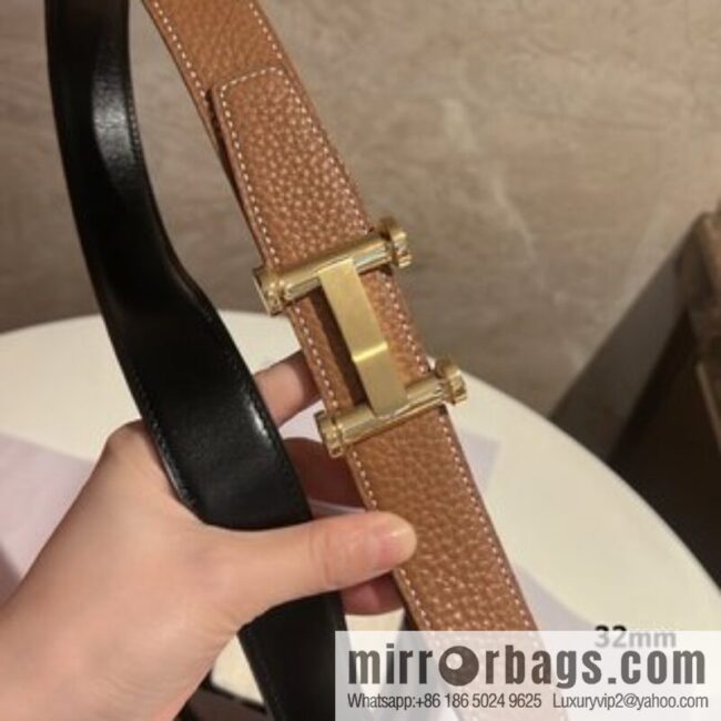 HERMES Agora Belt Buckle & Double Sided Leather Belt 32mm