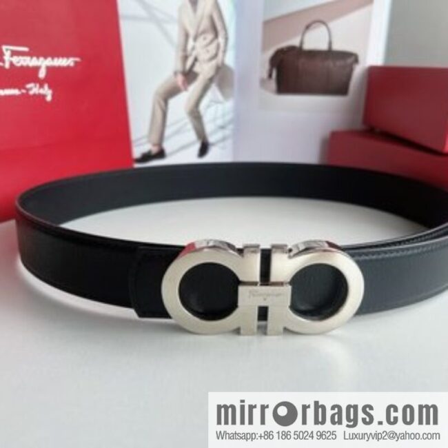 Salvatore Ferragamo (Italy) Imported first layer cowhide sheep texture men\'s belt 3.5cm