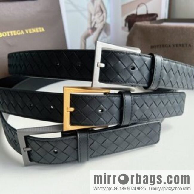 Bottega. Venetia, matte calfskin woven with needle button men\'s 3.5cm belt