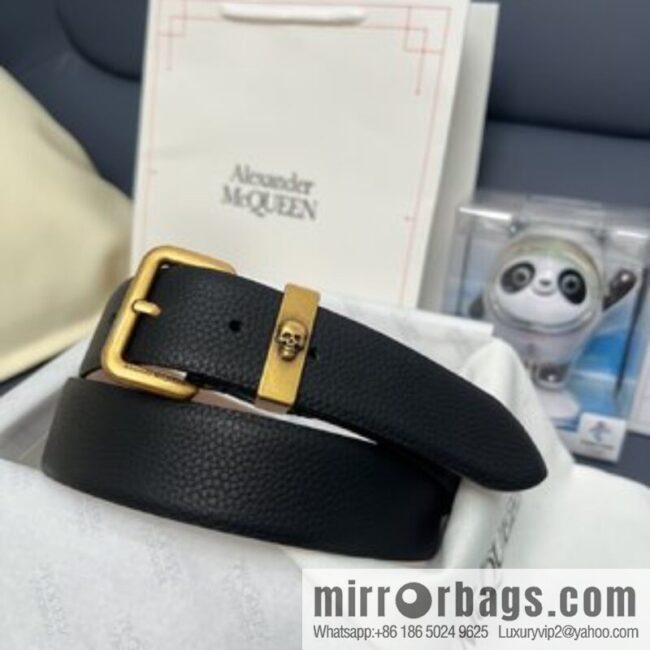 Alexander Alexander McQueen, top layer cowhide lychee texture gold-filled belt marked metal buckle men\'s belt
