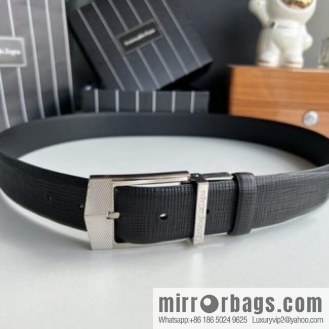 Zegna, black imported cowhide material belt men 3.5cm