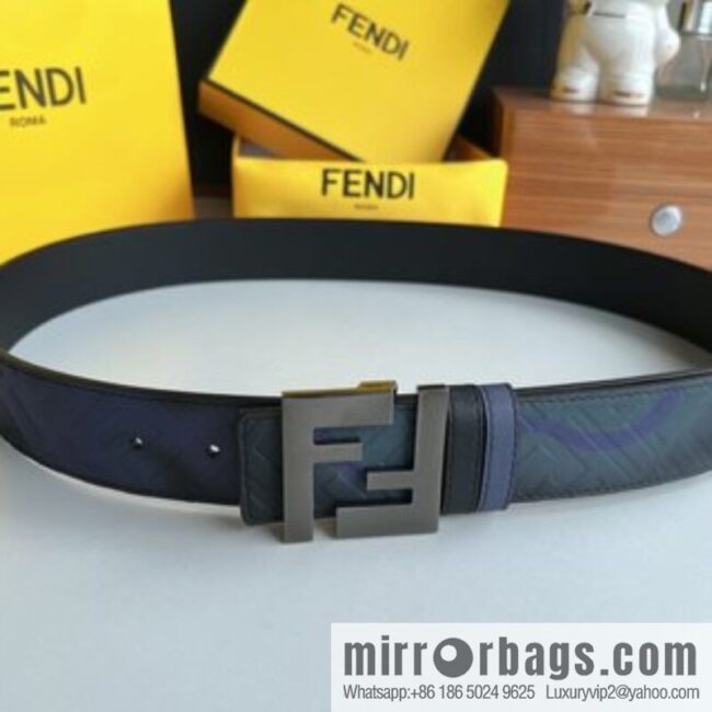 Fendi, printed dark blue double FF cowhide belt 4.0cm