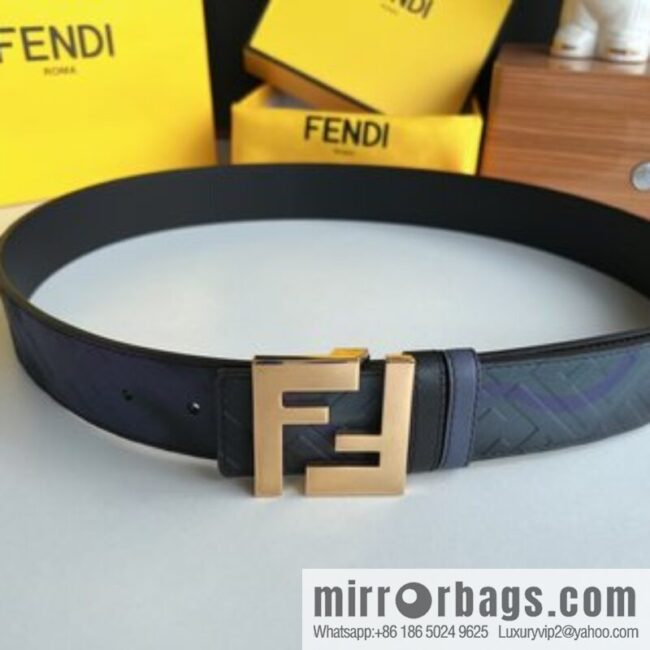 Fendi, printed dark blue double FF cowhide belt 4.0cm