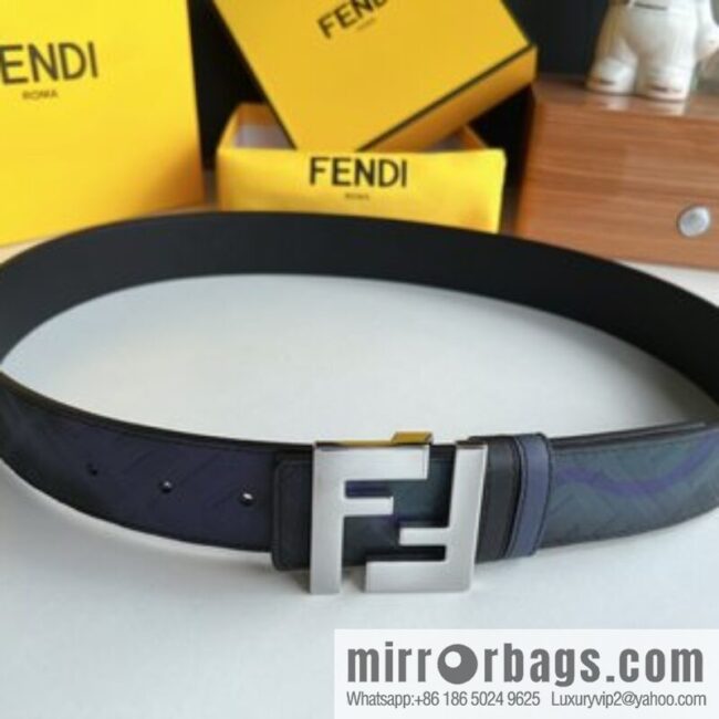Fendi, printed dark blue double FF cowhide belt 4.0cm